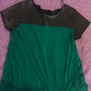 Leather and green shirt